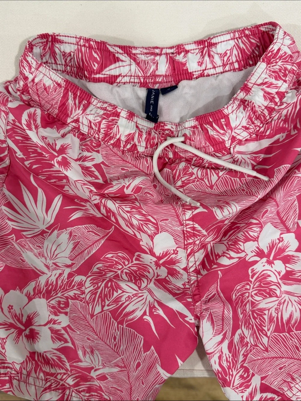 Janie and Jack Pink & White Floral Swim Trunks
